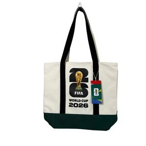 FIFA World Cup 2026 Official Tote Bag Cream Green Heavy Canvas Gold Logo NWT
